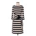 White House Black Market Casual Dress - Sheath High Neck 3/4 sleeves: Ivory Stripes Dresses - Women's Size 8