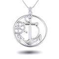 Nautical Anchor Rope Helm Mariner Circle Necklace in 9ct White Gold