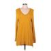 Adrianna Papell Casual Dress - Mini V-Neck Long sleeves: Yellow Print Dresses - Women's Size Medium