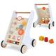 Maxmass Wooden Baby Walker, Sit to Stand Learning Walkers with Wheels & Handle, First Steps Toddler Walker Push Along Activity Center for 10 Month+ Boys Girls (White)