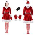 Teyujosem Women Christmas Costume Set Velvet Dress with Belt Striped Over Knee High Socks Santa Hat Gloves (YMX2022054, 3XL)