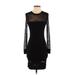 Shein Casual Dress - Bodycon Crew Neck Long sleeves: Black Solid Dresses - New - Women's Size Small