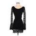 TOBI Cocktail Dress - Mini Boatneck Long sleeves: Black Solid Dresses - Women's Size Small