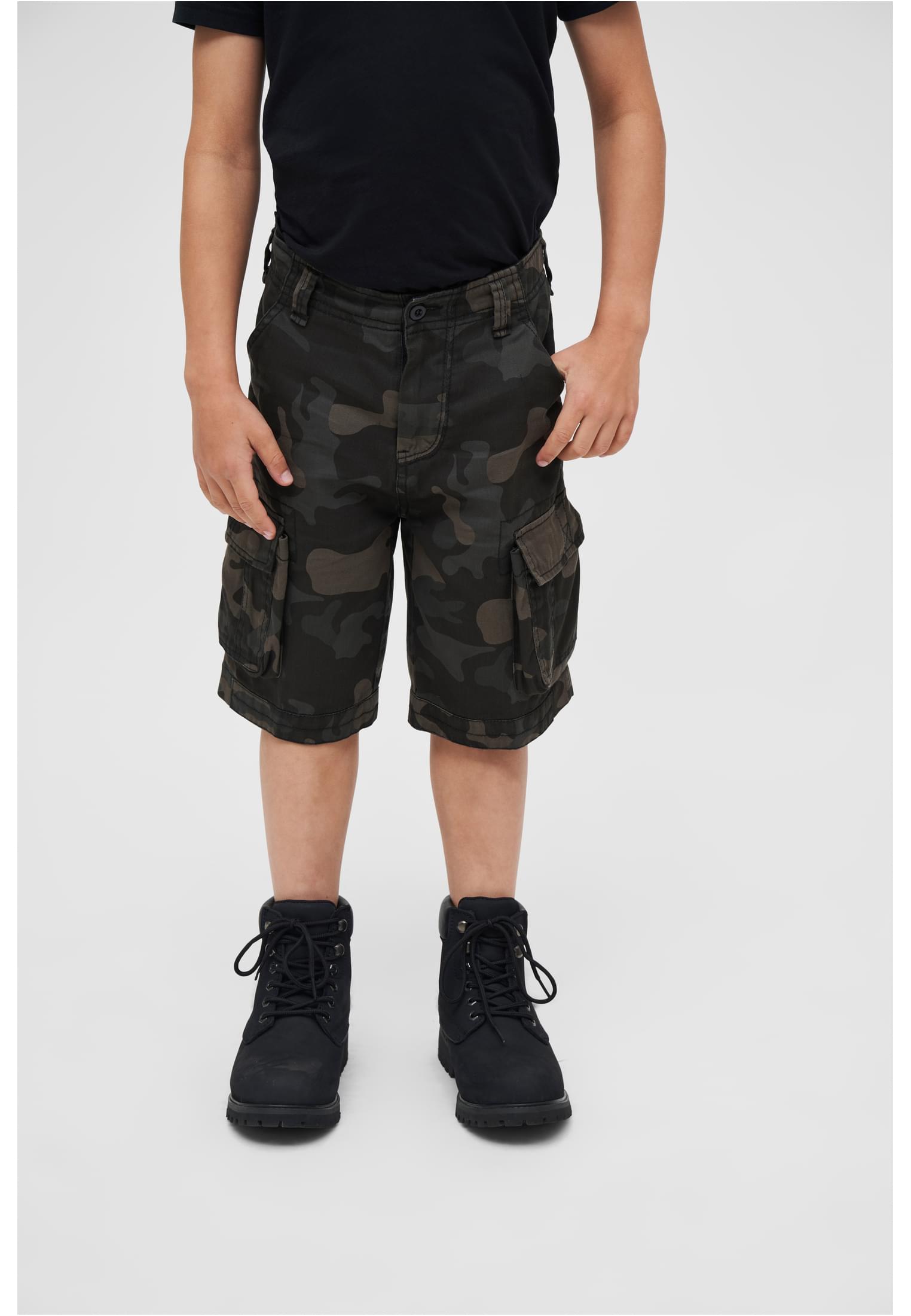 Stoffhose BRANDIT "Brandit Herren Kids BDU Ripstop Shorts", Jungen, Gr. 146/152, Normalgrößen, grün (schwarzcamo), 100% Baumwolle, unifarben, relaxed fit, Hosen Image