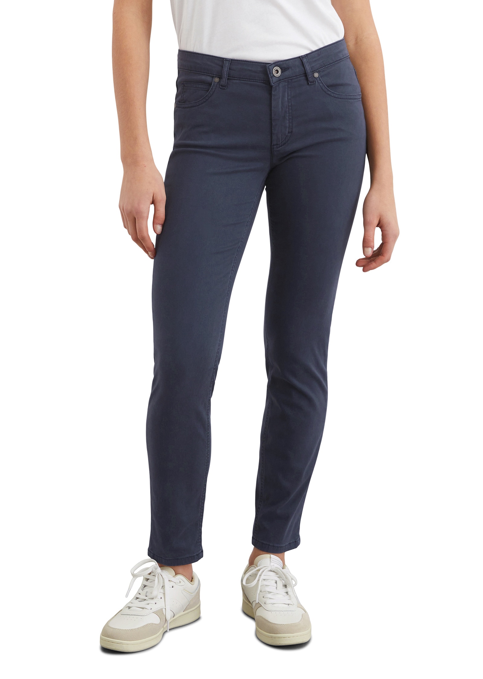 5-Pocket-Hose MARC O'POLO "aus Lyocell-Baumwolle-Mix", Damen, Gr. 32, Länge 32, blau (midnight blau), Obermaterial: 64% Lyocell, 32% Baumwolle, 4% Elasthan, unifarben, slim fit lang, Hosen 5-Pocket-Jeans
