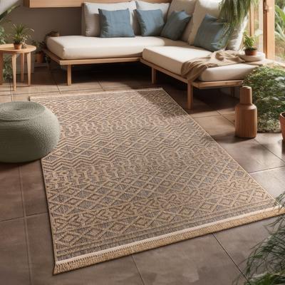 Teppich PACO HOME "Cologne 495", beige, B:120cm H:11mm L:160cm, Polypropylen (PP), Teppiche, Fransenteppich, Flachgewebe, meliert, Rauten Motiv,, mit Fransen, Outdoor geeignet Image