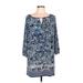 Roz & Ali Casual Dress - Mini Keyhole 3/4 sleeves: Blue Print Dresses - Women's Size Large - Paisley Wash