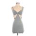 Emory Park Casual Dress - Mini Plunge Sleeveless: Gray Marled Dresses - Women's Size Small