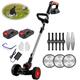 Cordless Grass Trimmer Strimmer Weed Wacker 21V Electric Lawn Edger Brush Cutter 450W Garden Trimming Machine Height Adjustable String Strimmer with 2 x 2000mAh Batteries and 3 Types Blades