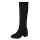 Stretchy Faux Suede Knee High Boots, Ladies Cowgirl Cowboy Boots for Women, Block Heel Water-Resistant Winter Boots Comfort Party Prom Long Booties Wide Fit Walking Motorcycle Western (2-Black, 7)