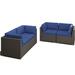 Latitude Run® Berth 4 - Person Outdoor Seating Group w/ Cushions Synthetic Wicker/All - Weather Wicker/Wicker/Rattan in Blue | Wayfair