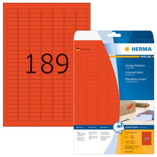 HERMA Farbige Etiketten 25,4 x 10 mm, 3.780 Etiketten, rot, ablösbar Image