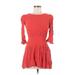 Kimchi Blue Casual Dress - A-Line High Neck 3/4 sleeves: Red Solid Dresses - Women's Size 0