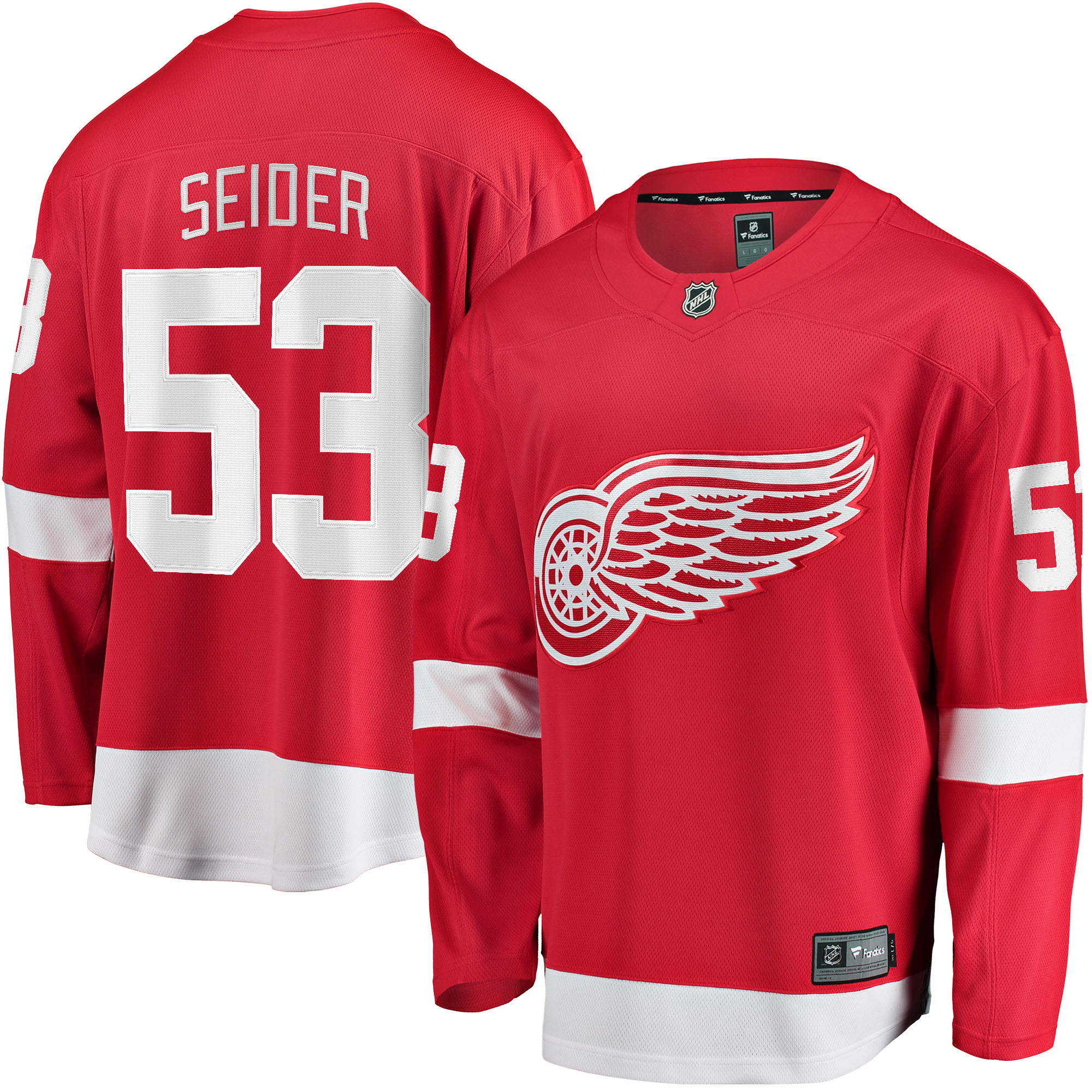 Herren – Moritz Seider – Rotes Detroit Red Wings-Heimtrikot der Breakaway-Spieler – Fanatics Image