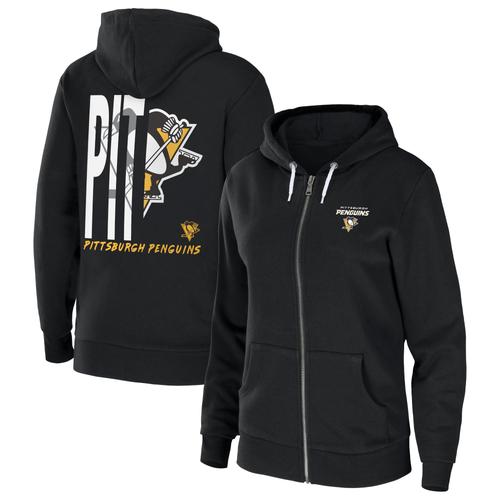 Damenbekleidung von Erin Andrews Schwarzer Pittsburgh Penguins Sponge Fleece-Hoodie mit durchgehendem Reißverschluss