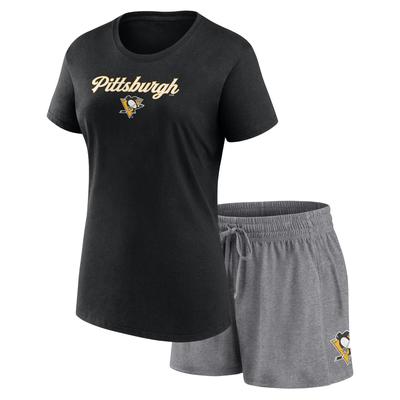 Schwarz/Graues Pittsburgh Penguins Script T-Shirt und Shorts-Set für Damen mit Fanatics-Logo Image