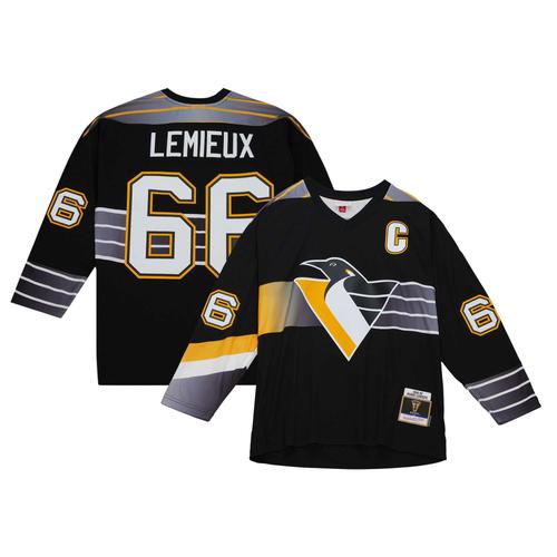 Mitchell & Ness Herren-Trikot mit Mario Lemieux und Kapitänsaufnäher der Pittsburgh Penguins von 1996/97, blaue Linie