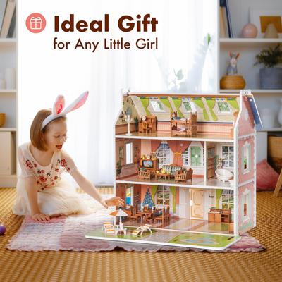 Classic Vintage Wooden Dollhouse for boys and girls, Great Gift for Kids