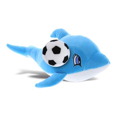 DolliBu Huggable Blue Dolphin Stuffed Animal with Soccer Ball Plush - 12 inches