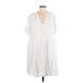 Renee C. Casual Dress - Mini V-Neck Short sleeves: White Stripes Dresses - Women's Size Large