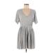 ASOS Casual Dress - Mini V Neck Short sleeves: Gray Solid Dresses - Women's Size 8
