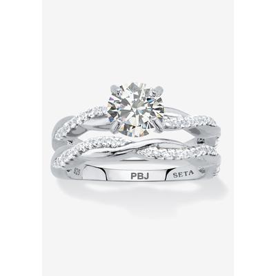 Women's 1.79 Cttw. 2-Piece Round .925 Sterling Silver Cubic Zirconia Wedding Ring Set by PalmBeach Jewelry in Silver (Size 8)