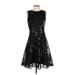 DKNY Casual Dress - A-Line: Black Paint Splatter Print Dresses - Women's Size 4