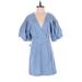 BCBGMAXAZRIA Casual Dress - Mini Plunge 3/4 sleeves: Blue Print Dresses - Women's Size 2X-Small