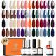 Modelones 32Pcs Winter Gel Nail Polish Set, 28 Colors Cat Eye Gel Polish with Glossy& Matte Gel Top Coat No Wipe Base Coat Nail Primer Kit Glitter Black Brown Red Orange Purple Nail Polish Gifts