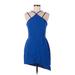 Amanda Uprichard Cocktail Dress - Wrap Halter Sleeveless: Blue Print Dresses - Women's Size Medium