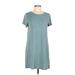 Alya Casual Dress - Shift Crew Neck Short sleeves: Teal Print Dresses - Women's Size Large