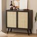 IKIFLY Manel Sideboard Buffet Storage Cabinet w/ Handmade Natural Rattan Doors Wood in Black | 31.1 H x 31.5 W x 15.7 D in | Wayfair HU9221-BK00