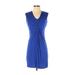 Calvin Klein Casual Dress - Mini V-Neck Sleeveless: Blue Print Dresses - Women's Size 1