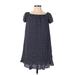 Express Outlet Casual Dress - A-Line Off The Shoulder Short sleeves: Blue Polka Dots Dresses - Women's Size Small
