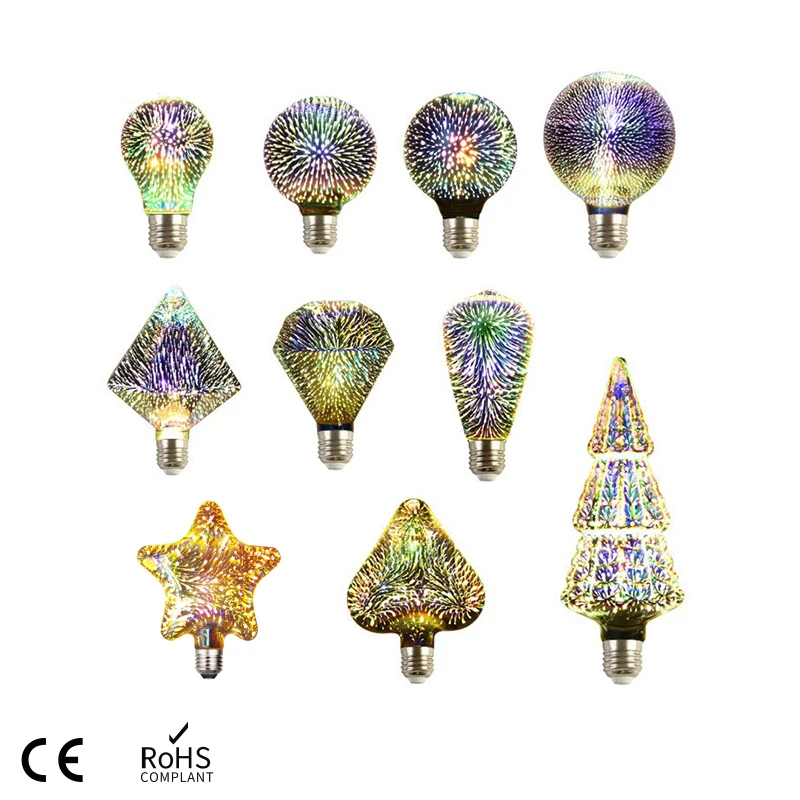 Lampadine a incandescenza vintage con effetto fuochi d'artificio LED 3D, lampada Edison retrò E27 85-265V, lampadina decorativa A60 ST64 G80 G95 G125