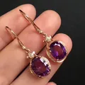 14K Rose Gold Jewelry Real Natural Amethyst Gemstone Earring Women 925 Jewelry Bizuteria Aretes De