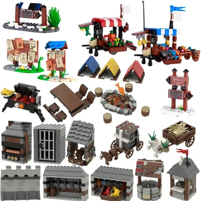 Mittelalterliche Burg Bausteine Wand Wagen Pinnwand Indikator Verkauf Stall Soldat Figuren Mini Image