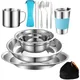 24 piece set 3.5in to 8.6in Stainless Steel Camping Plates、Cups and Bowls dish Set Plates for