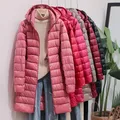 2023 Winter Womens Down Jackets Long Light Thin Casual Coat Puffer Jacket Slim Remove Hooded Parka