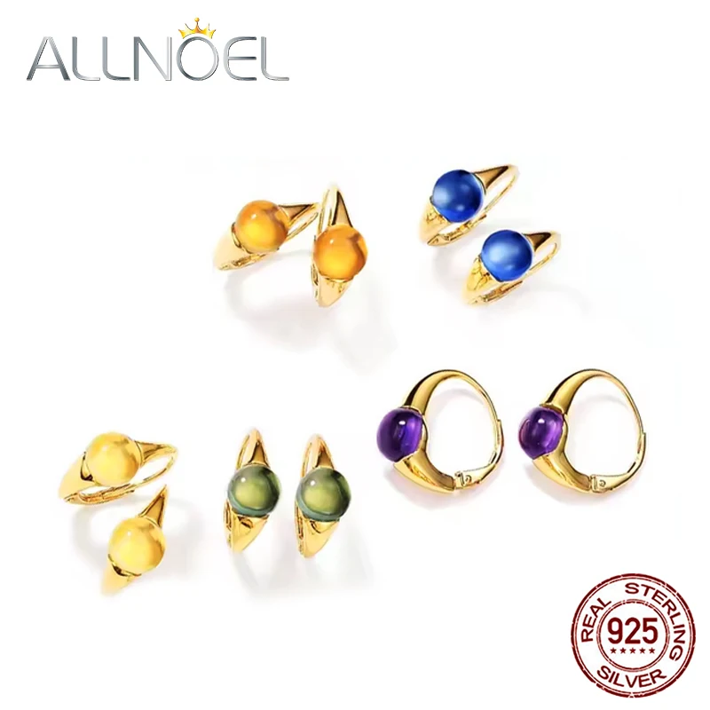 ALLNOEL 925 Silber Creolen Für Frauen Bunte Amethyst Citrin Kristall Candy Gold Farbe Edlen Schmuck Geschenke Großhandel