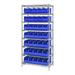 Quantum Storage Systems WR8-441 Chrome Wire Shelving with 35 SSB441 Stackable Shelf Bins Blue - 36 x 14 x 74 in.
