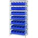 Quantum Storage Systems WR8-461 Chrome Wire Shelving with 35 SSB461 Stackable Shelf Bins Blue - 36 x 18 x 74 in.
