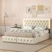 Americana Queen Size Diamond Pattern & Buttons Decorate Upholstered Platform Bed Frame with 4 Drawers & LED Headboard