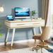 White and Gold Computer Desk with 2 Drawers, Study Writing Table