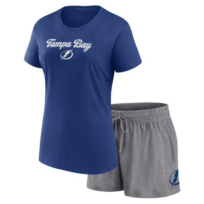Damen-Set aus T-Shirt und Shorts mit Fanatics-Logo in Blau/Grau mit Tampa Bay Lightning-Schriftzug Image