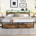 Rustic Style Platform Bed Frame with LED Headboard & 2 Drawer & USB Port & Power Outlet, Heavy-Duty Metal Slats Support