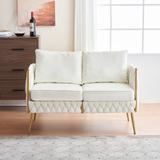 Loveseat Sofa Handmade Woven Reclining Sofa Settee with Metal Frame for Living Room Velvet Upholstered Reclining Loveseat