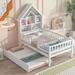 Platform Bed w/ Fence Guardrails & House-Shaped Headboard, Twin Size House Bed Frame w/ Trundle for Kids, Teens, White