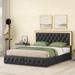 Americana Queen Size Diamond Pattern & Buttons Decorate Upholstered Platform Bed Frame with 4 Drawers & LED Headboard