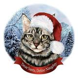 Holiday Pet Gifts Maine Coon Silver Santa Hat Cat Porcelain Christmas Ornament